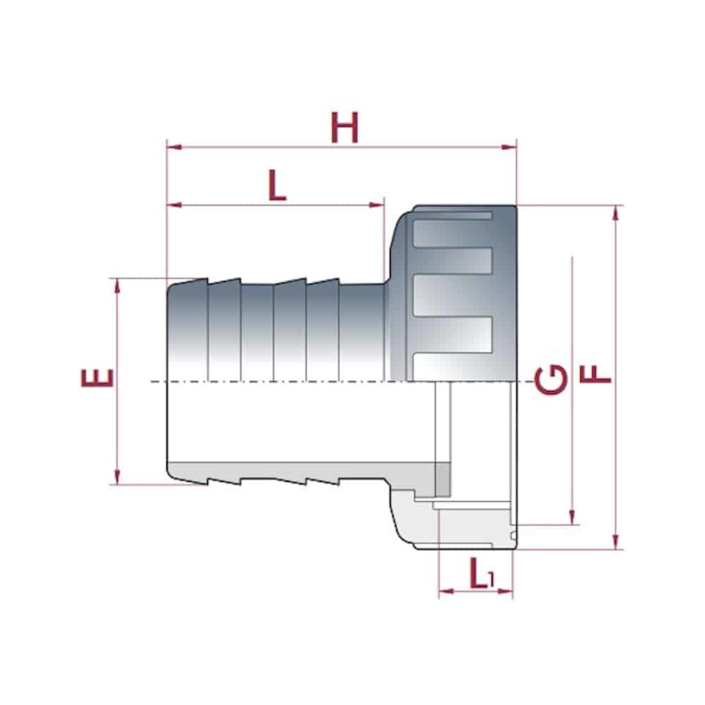 PVC crijevna spojnica s navojnom maticom 1½" IG x 40 mm-0