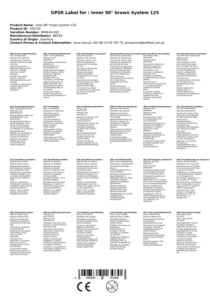 Kutni komad unutarnji 90° smeđi sustav 125-1