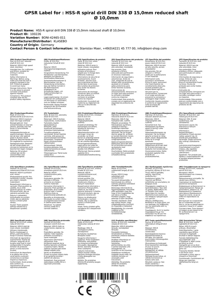 HSS-R spiralna svrdla DIN 338 Ø 15,0mm smanjena drška Ø 10,0mm-2