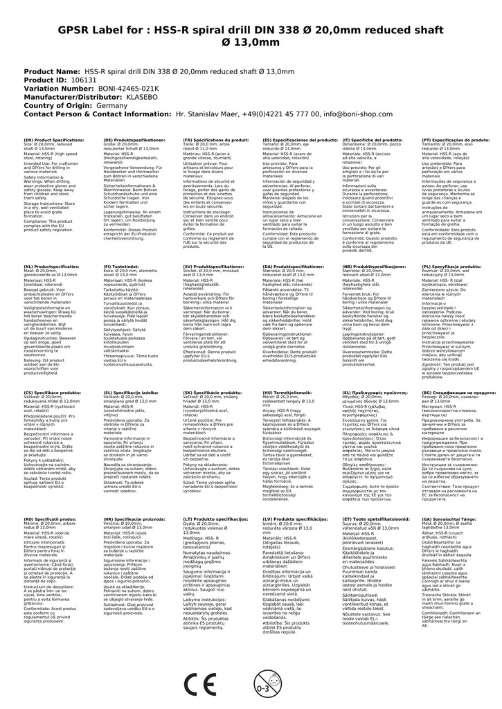 HSS-R spiralna svrdla DIN 338 Ø 20,0mm smanjena drška Ø 13,0mm-2