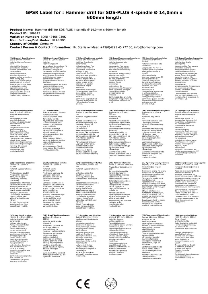 Bušilica za čekić za SDS-PLUS 4-rezač Ø 14,0mm x 600mm duljina-2