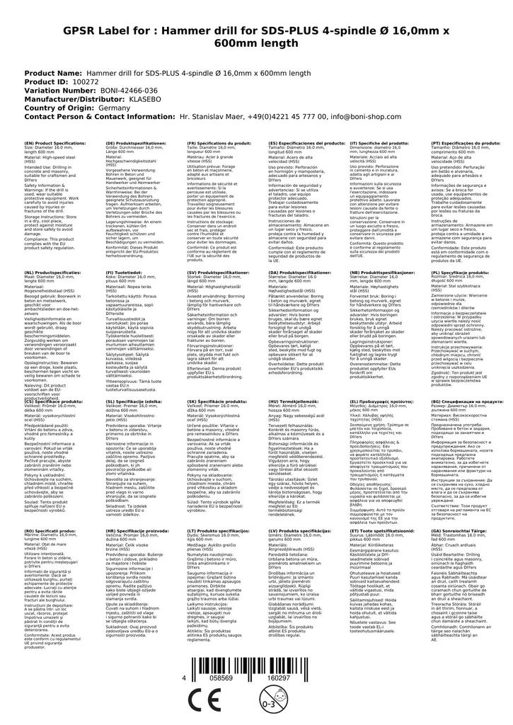 Bušilica za čekić SDS-PLUS 4-rezača Ø 16,0mm x 600mm duljina-2