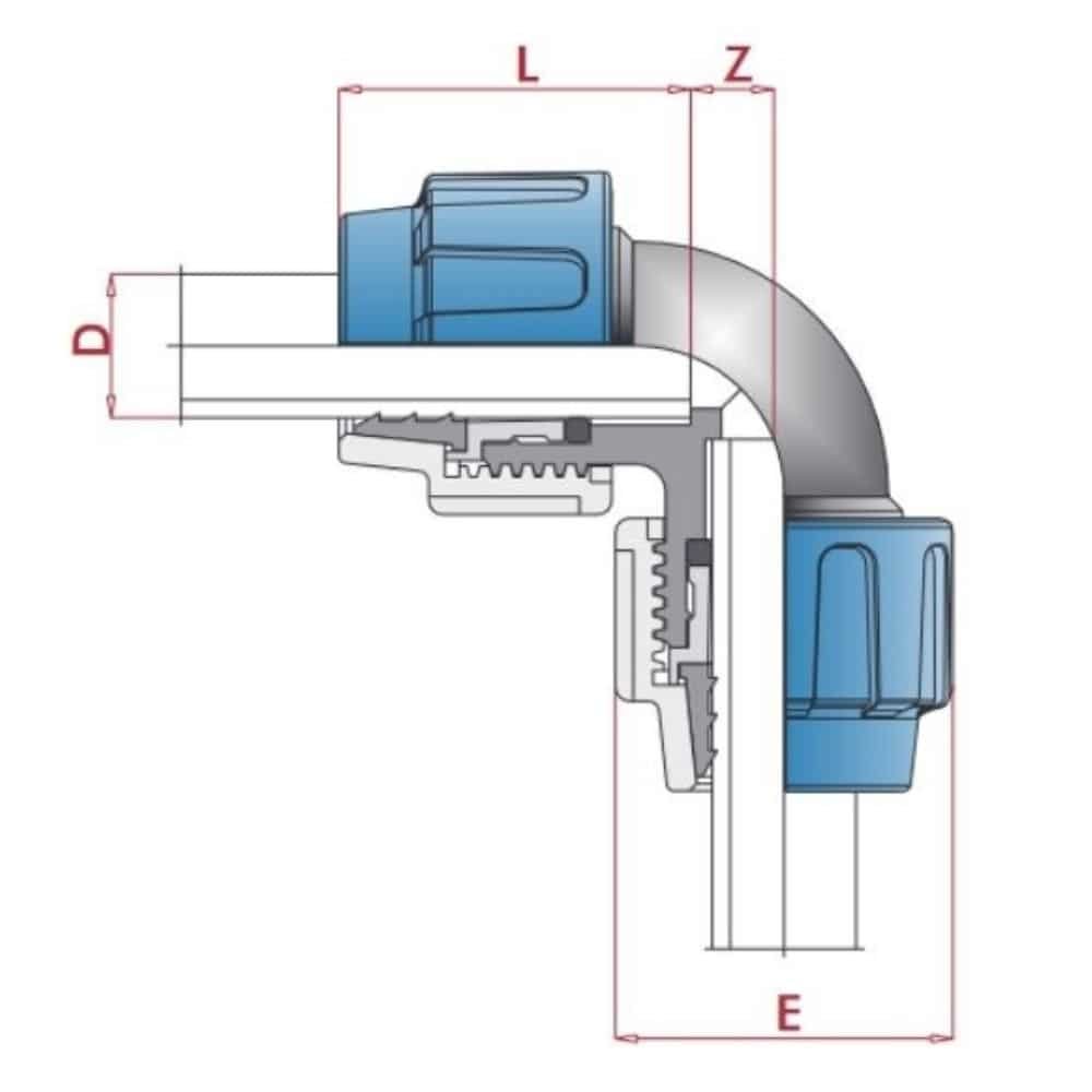 PP PE Rohr Verschraubung 90° Winkel 2 Verschraubungen 20 x 20-0