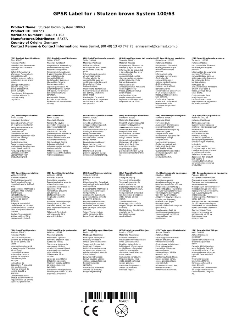 Stutzen smeđi Sustav 100/63-1