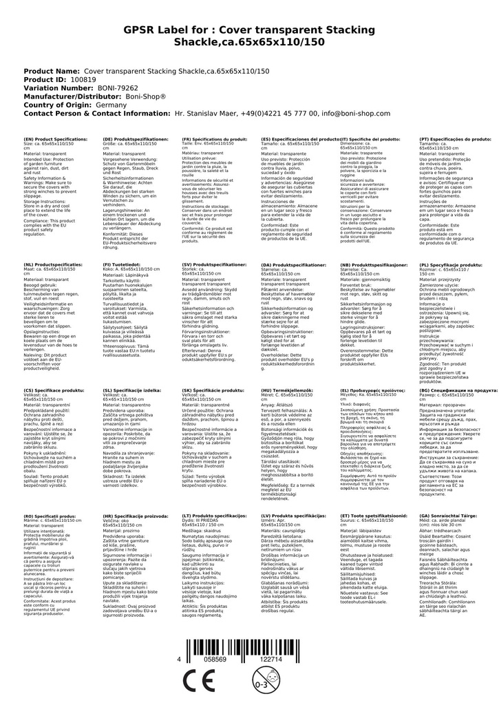 Prozirna zaštitna navlaka za složive stolice, cca 65x65x110/150-1