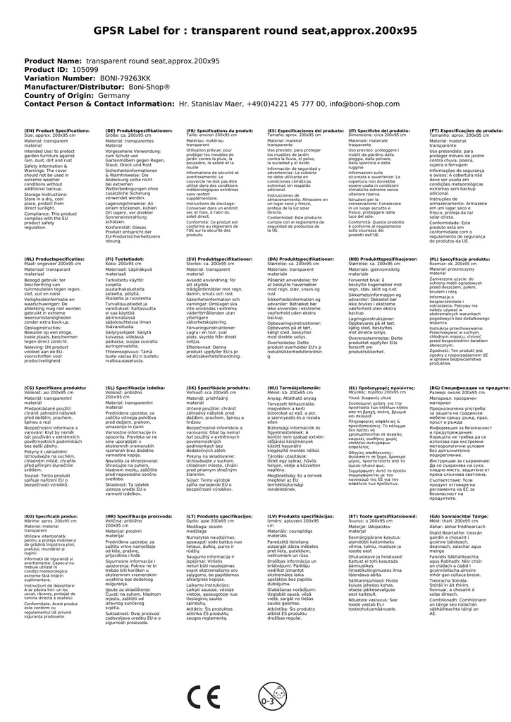 Prozirna zaštitna navlaka za okrugli set sjedala, cca.200x95-1