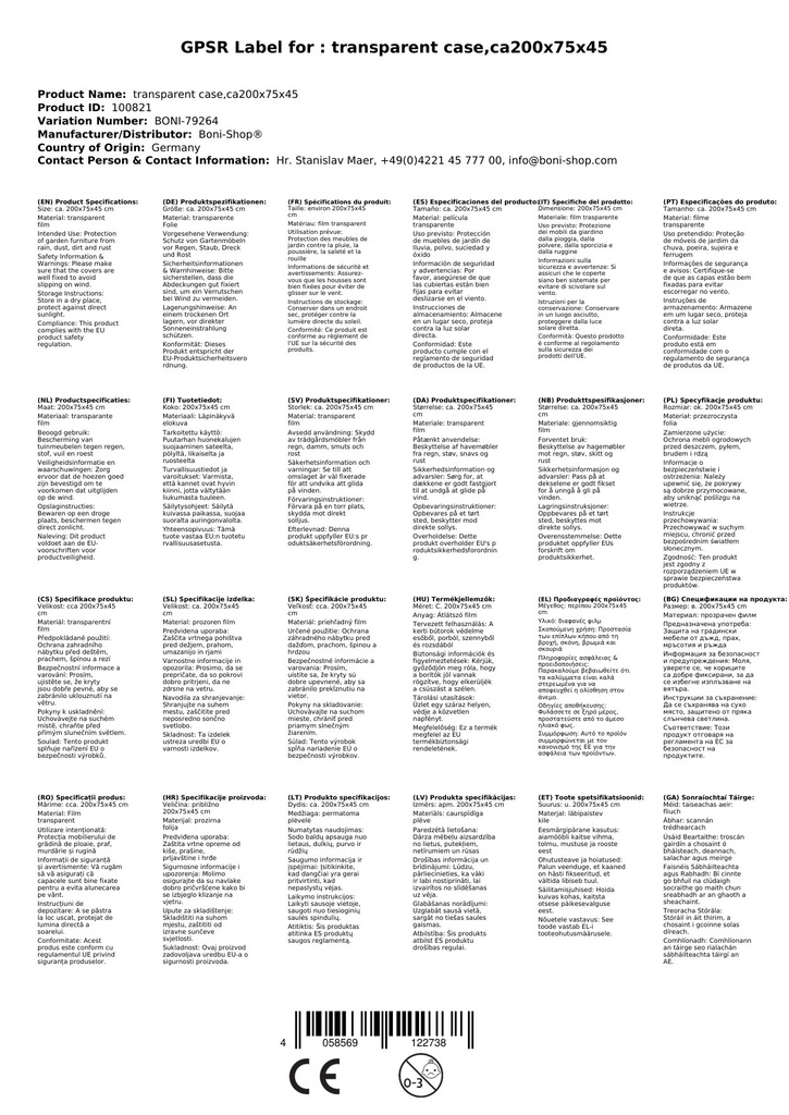 Prozirna zaštitna navlaka za ležaljku, cca 200x75x45-1