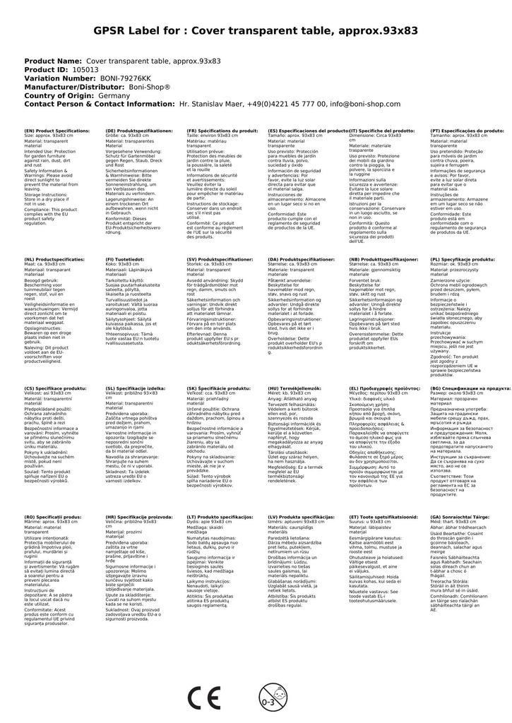 Prozirna zaštitna navlaka za stol, cca.93x83-1