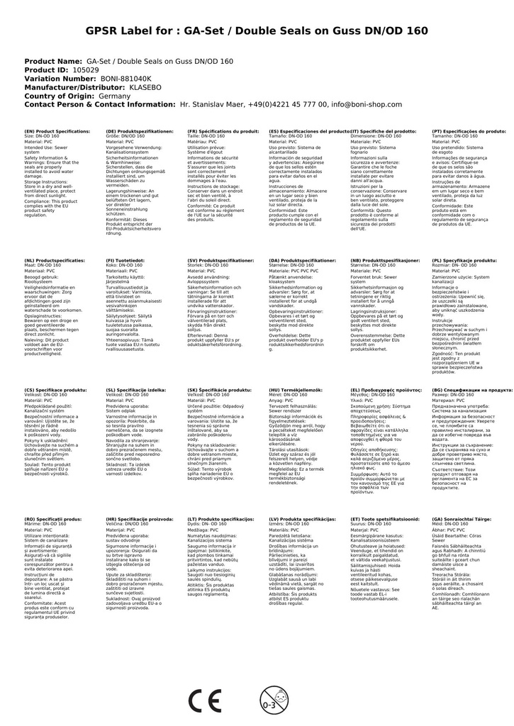 GA-Set / Dvostruke brtve na lijevanom željezu DN/OD 160-3