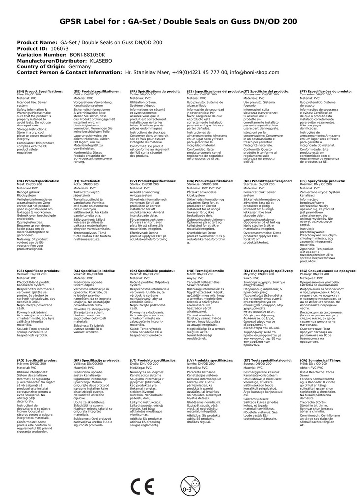 GA-Set / Dvostruke brtve na lijevanom željezu DN/OD 200-3