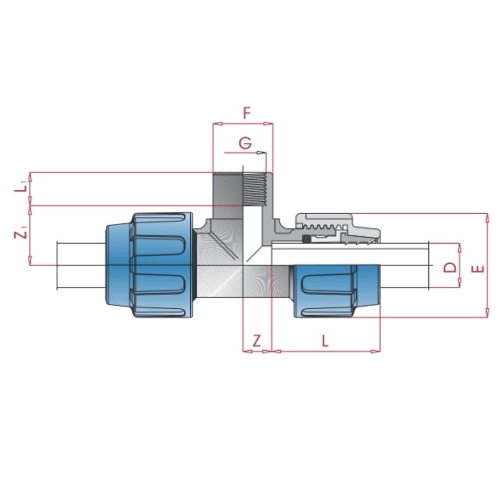 PP PE cijevni spoj T-komad 25 x 1/2" IG x 25-0