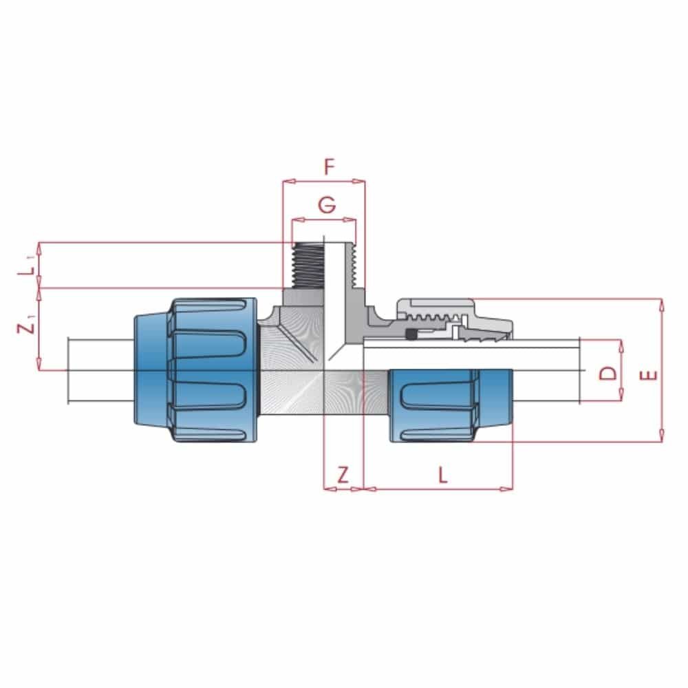 PP PE cijevni spoj T-komad 20 x 1/2" AG x 20-0