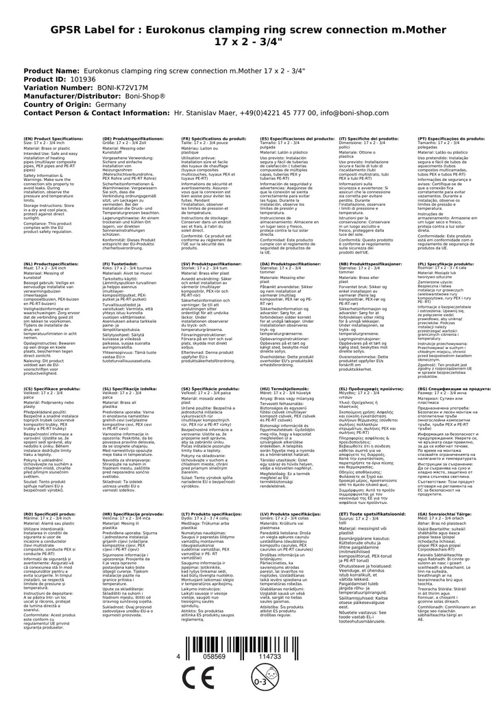 Eurokonus stezna prstenasta spojnica s maticom 17 x 2 - 3/4"-2