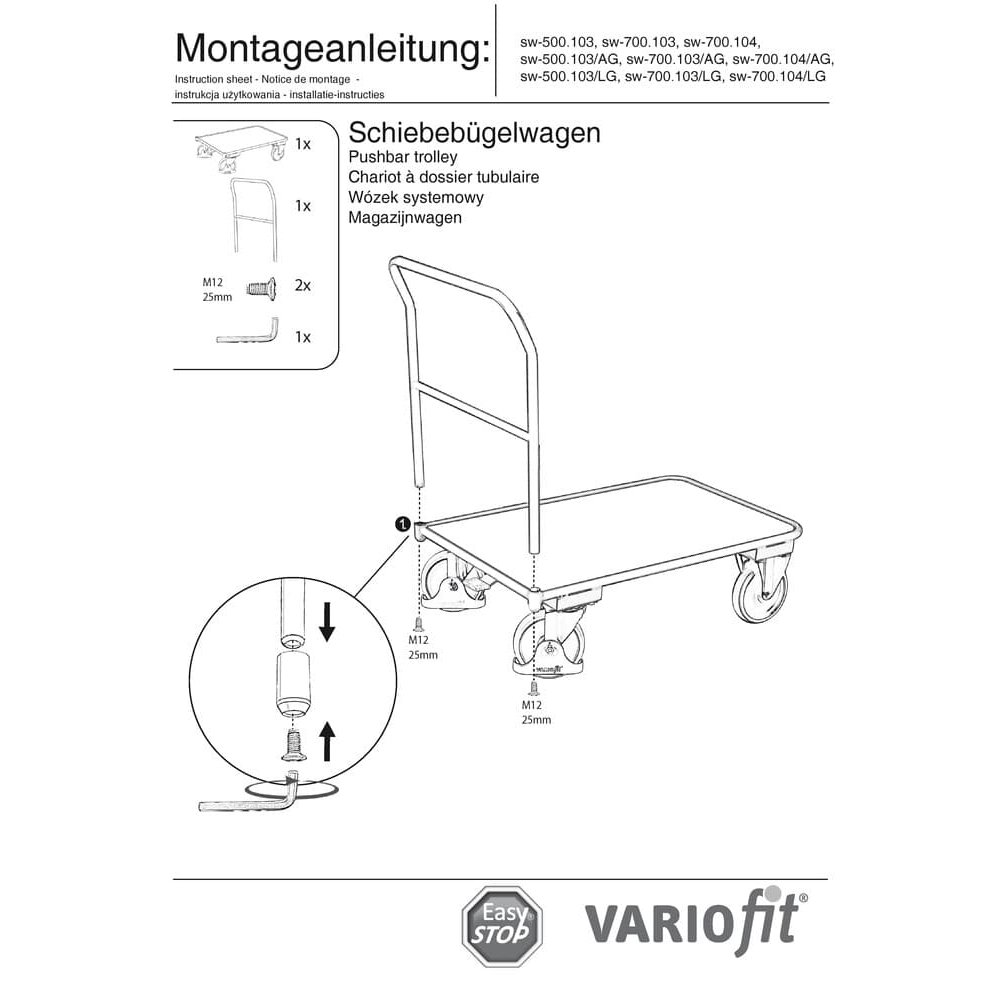 Kolica s ručkom za guralicu 400 kg Tip S + EasySTOP-0