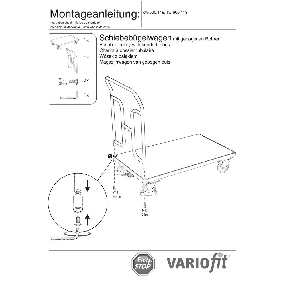 Kolica s ručkom za guranje 250 kg tip M + EasySTOP-0