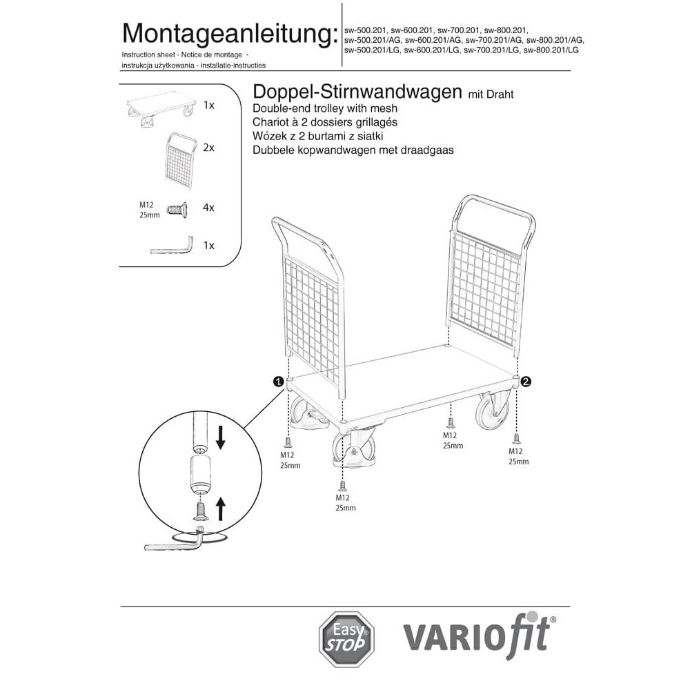 Dvostruka mrežasta kolica s prednjom stijenom 400 kg Tip S + EasySTOP-0