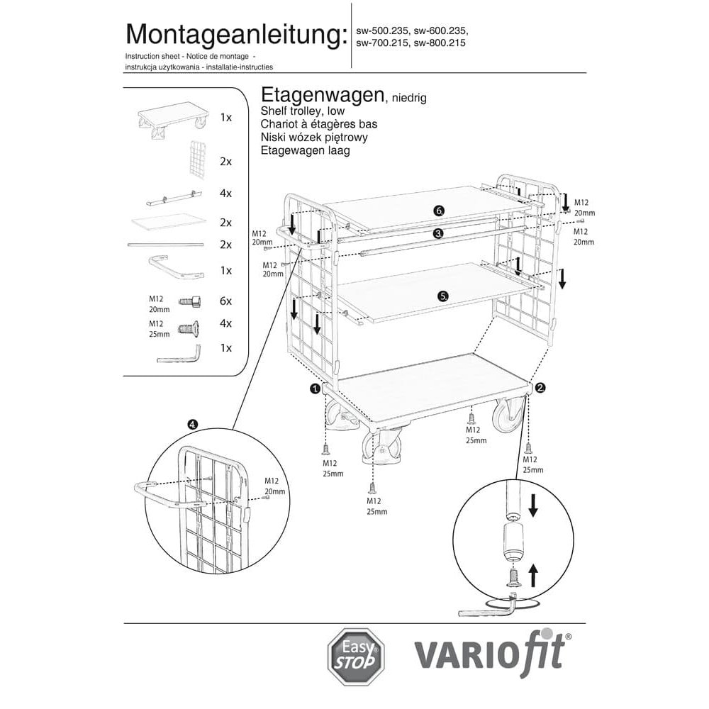 Paketni vagon s 2 mrežaste stijenke + 3 police 400 kg nosivost Tip S + EasySTOP-0