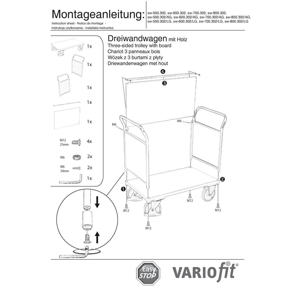 Kolica s tri stranice 400 kg Tip S + EasySTOP-0