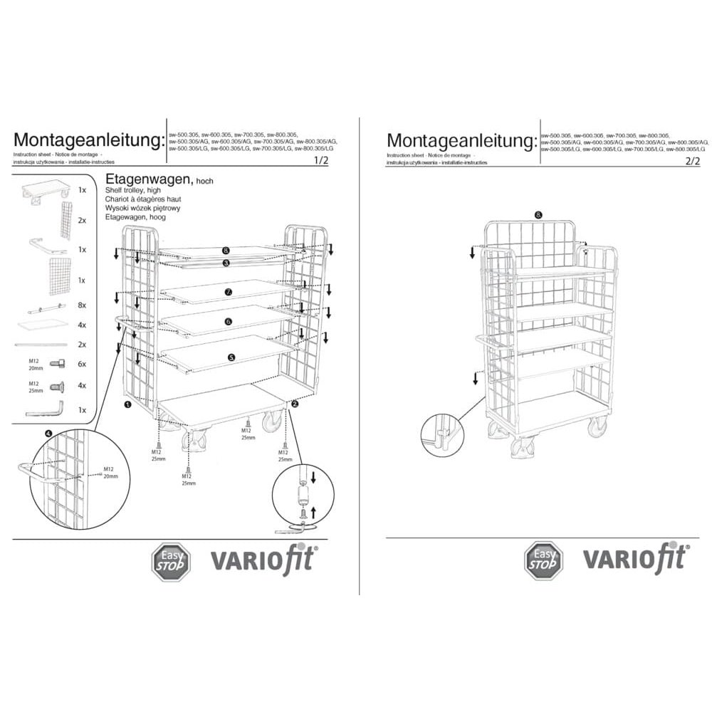 Paket trostrani kolica visoka s 5 polica nosivosti 400 kg tip S + EasySTOP-0