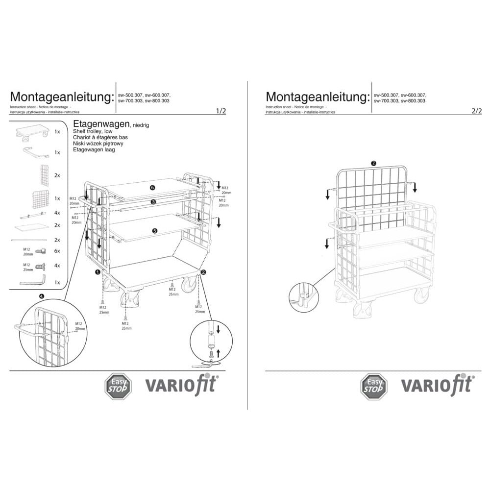 Paket-Dreiwandwagen s 3 razine 400 kg nosivosti Tip S + EasySTOP-0