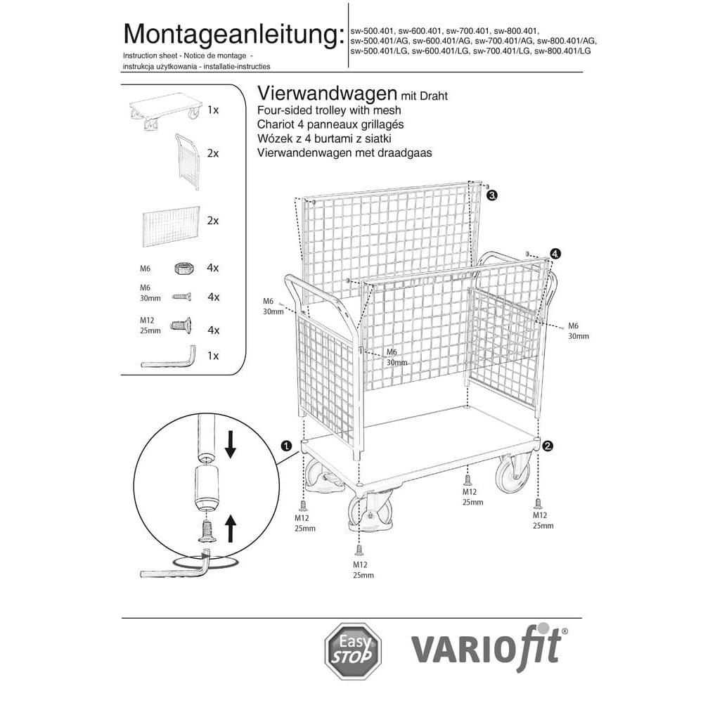 Žičana kolica s četiri stranice 400 kg tip S + EasySTOP-0