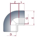 PVC-U 90° kutni spojnica x unutarnji navoj 20 mm x 1/2" PN10-0