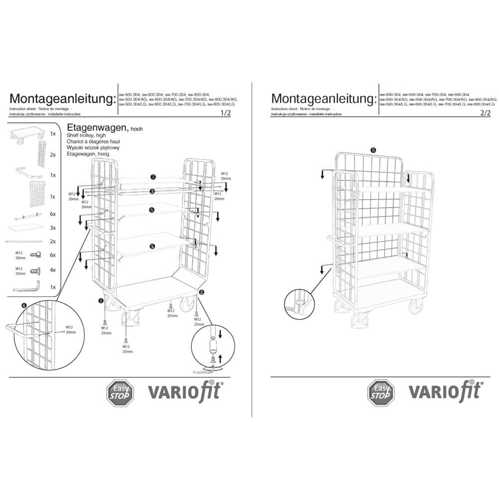 Paket-Dreiwandwagen visok s 4 police 500 kg nosivosti Tip M + EasySTOP-0