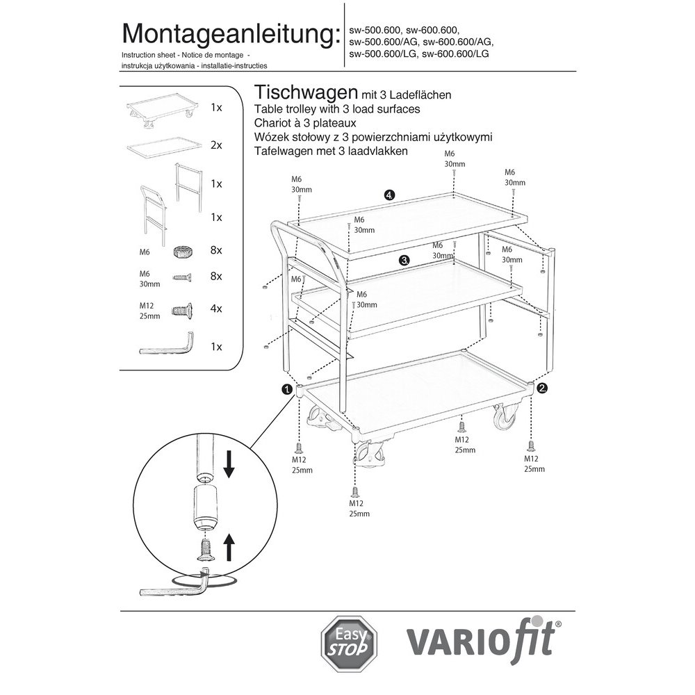 Kolica s preklopnom drškom 250 kg s 3 površine za utovar tip L + EasySTOP-0