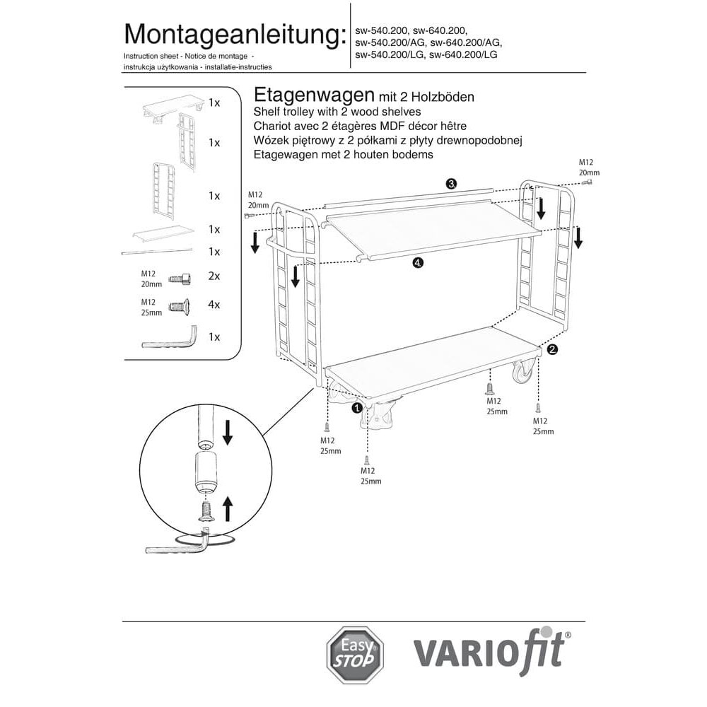 Etažni vagon s 2 podnice 400 kg nosivost Tip L + EasySTOP-0