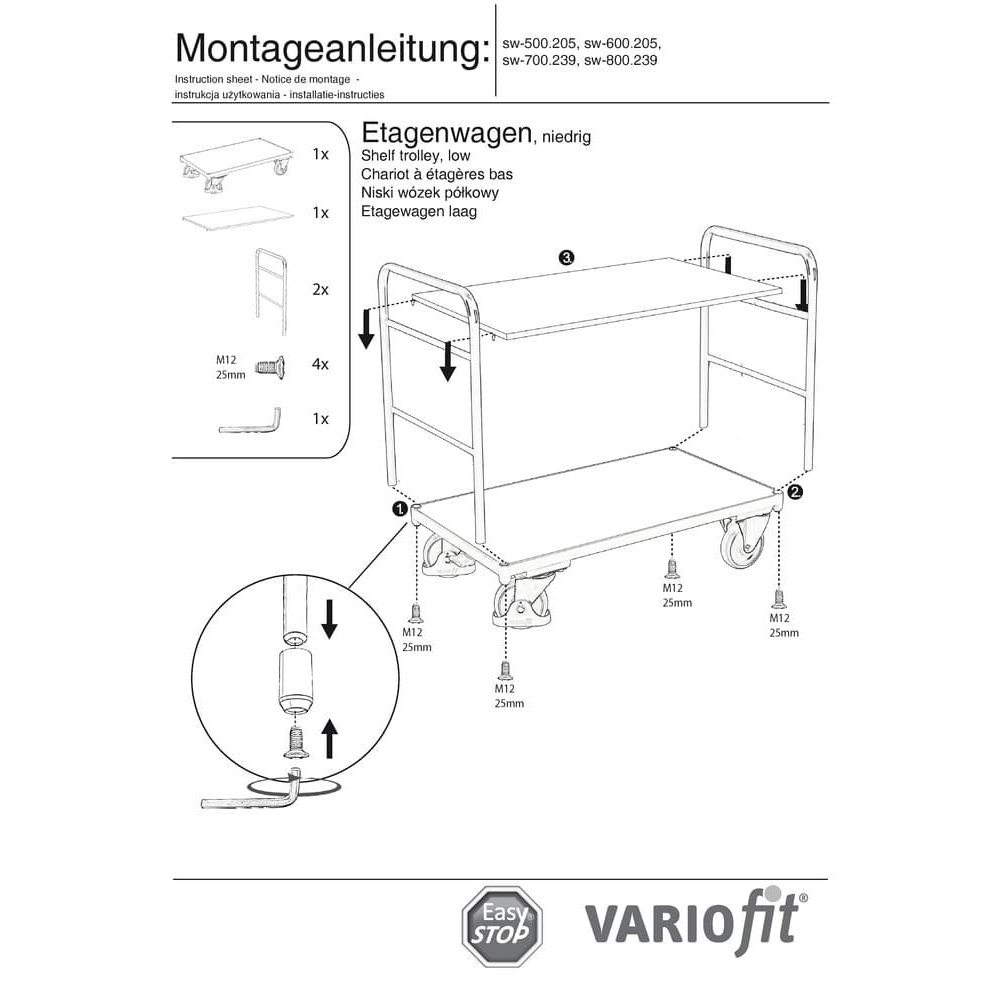 Kolica s policama s 2 poda 250 kg nosivosti Tip L + EasySTOP-1