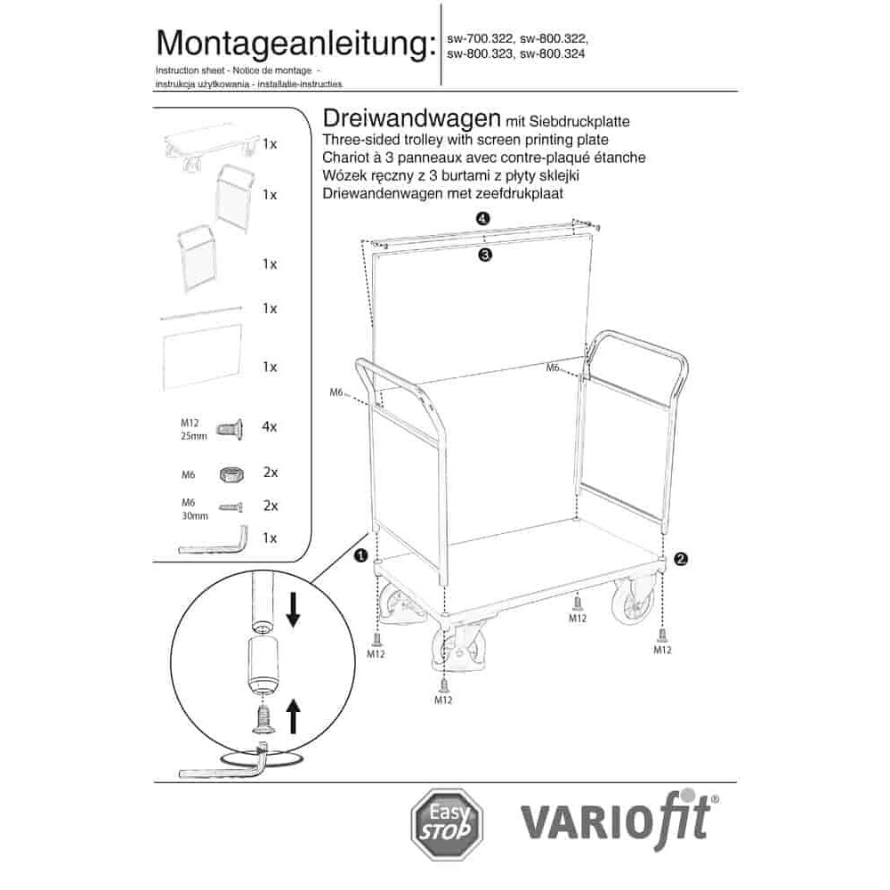 Kolica s tri zida 1000 kg Tip S + EasySTOP-0