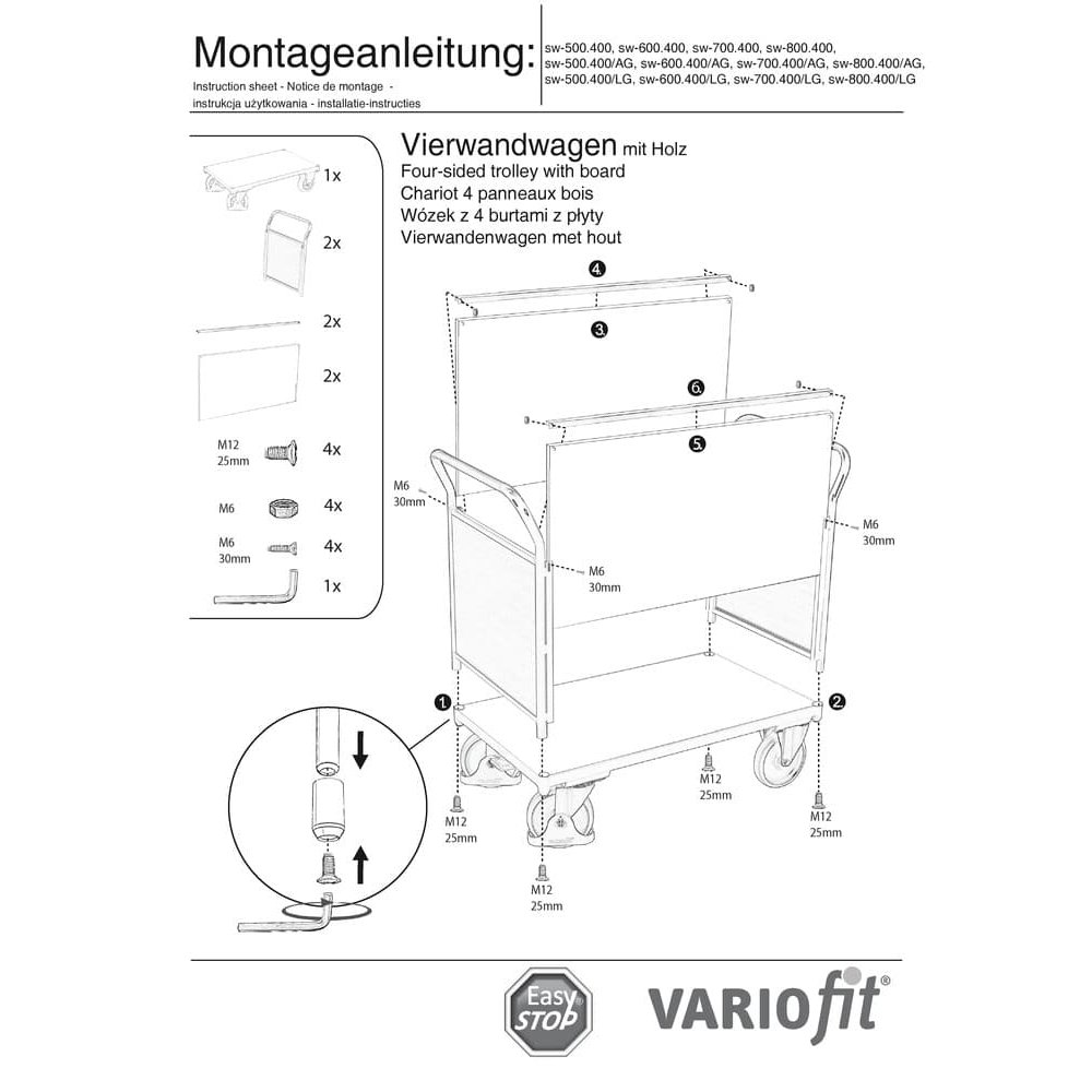 Četvorostrani kolica 500 kg Tip L + EasySTOP-0