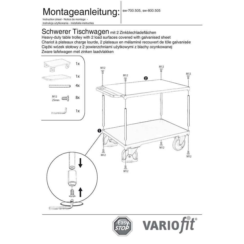 Teški stolni kolica 500 kg s 2 površine za utovar Cink lim Tip M + EasySTOP-0