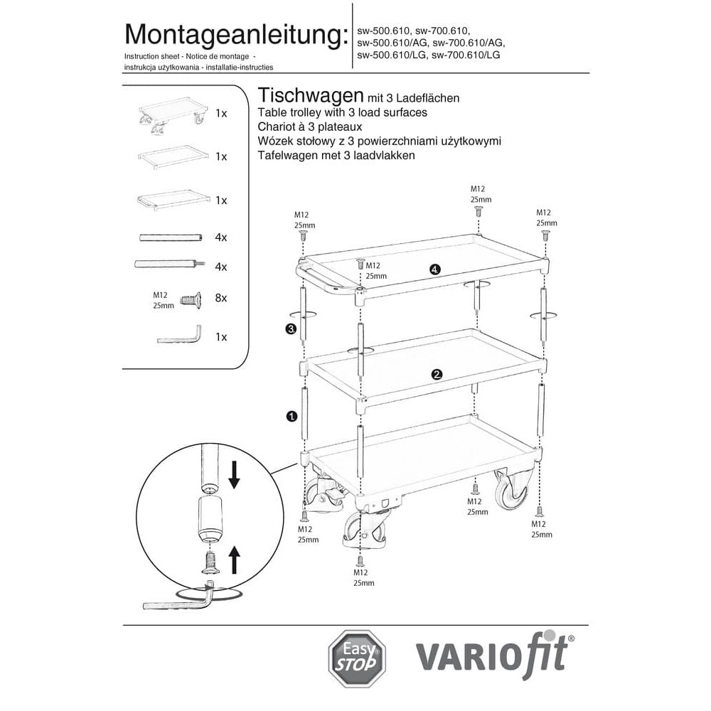 Veliki stolni vagon s 3 etaže, rub kadice visok 40 mm + EasySTOP-1