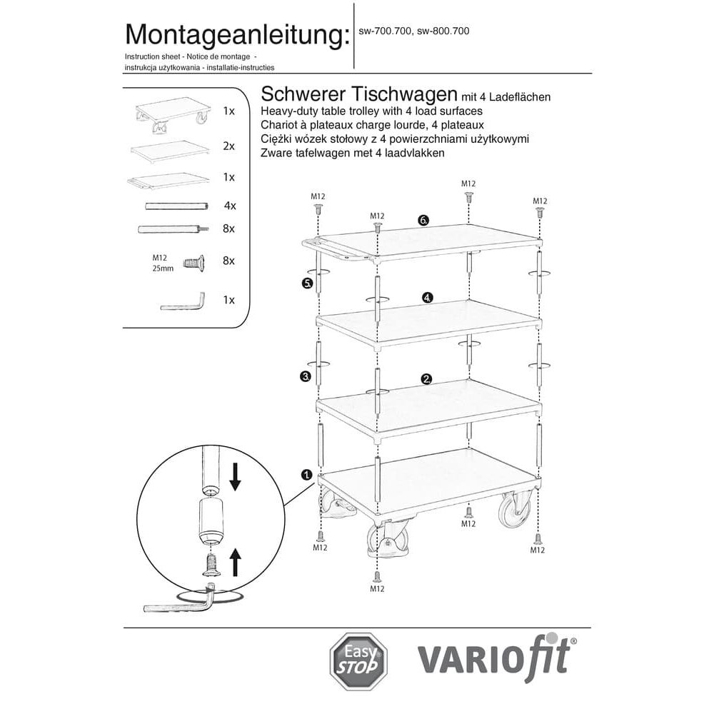 Teški stolni vagon 500 kg s 4 površine za utovar Tip M + EasySTOP-0