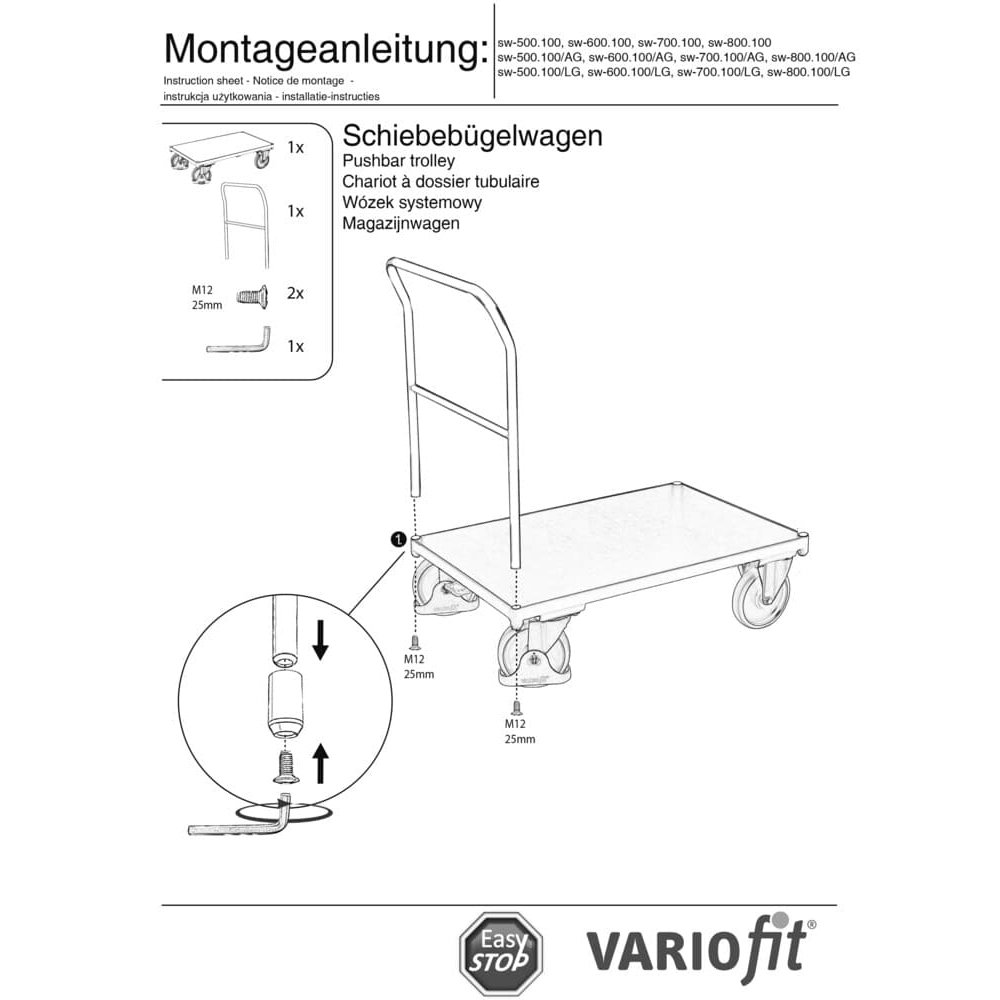 Kolica s ručkom za guranje 500 kg Tip XL + EasySTOP-0