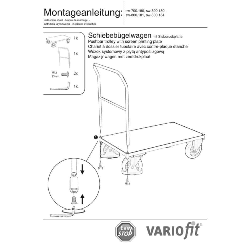 Kolica za guranje 1000 kg Tip M + EasySTOP-0