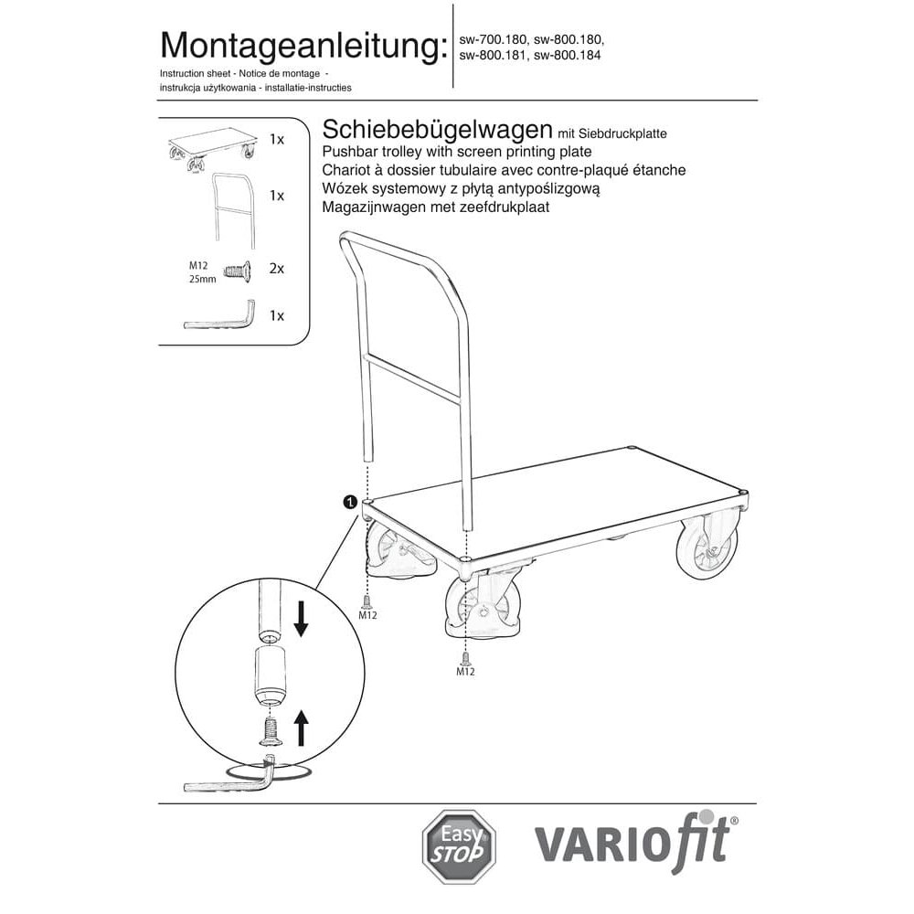 Kolica s ručkom za guranje 1000 kg Tip L + EasySTOP-0