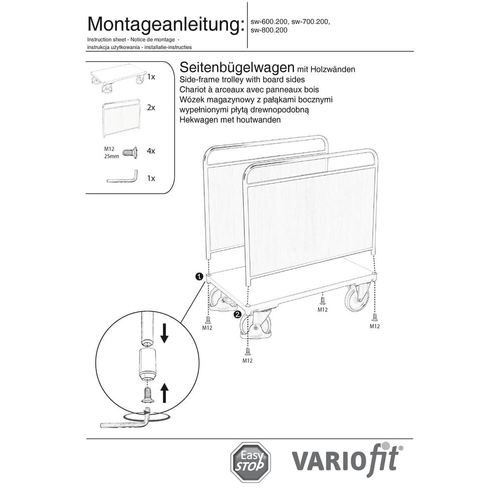 Kolica sa stranom od drvenog zida tipa L + EasySTOP-0