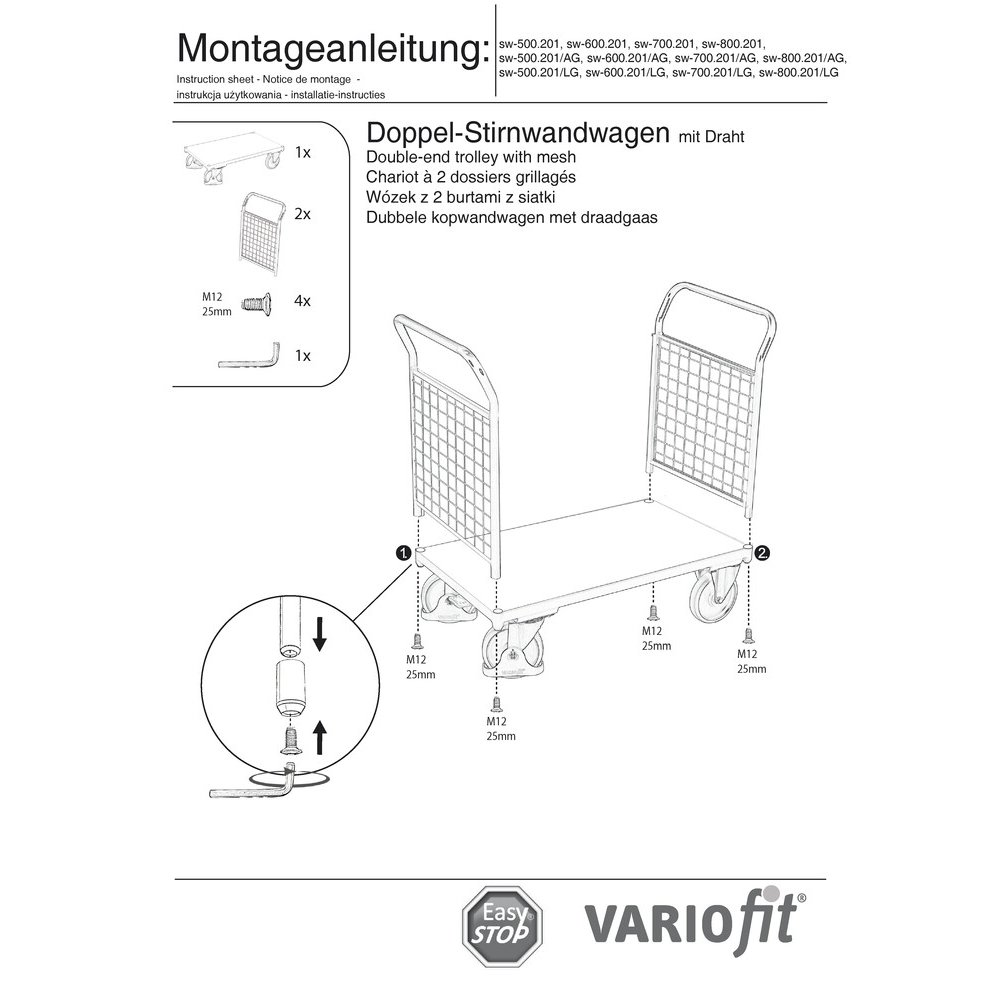 Kolica s dvostrukom žičanom mrežom prednjim zidom 500 kg tip XL + EasySTOP-0