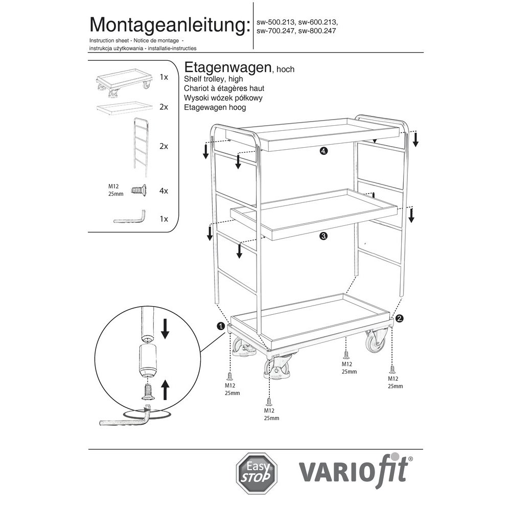 Visoki kamioni s policama 3 pladnja 250 kg nosivosti Tip XL + EasySTOP-1