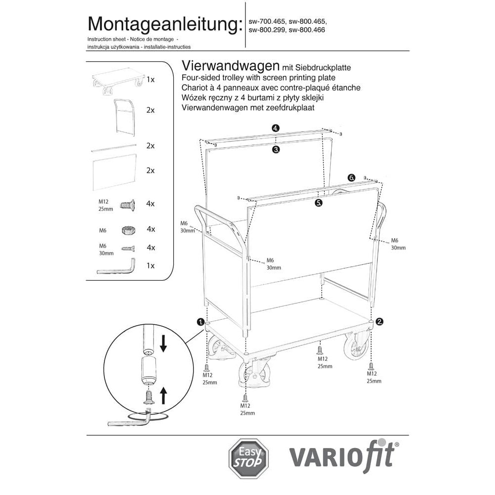 Kolica s četiri strane 1000 kg Tip M + EasySTOP-0