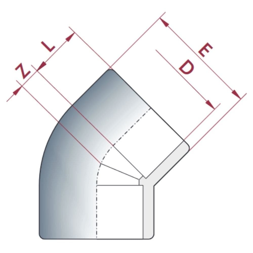 PVC-U 45°Kutni spoj 63 mm PN16-0