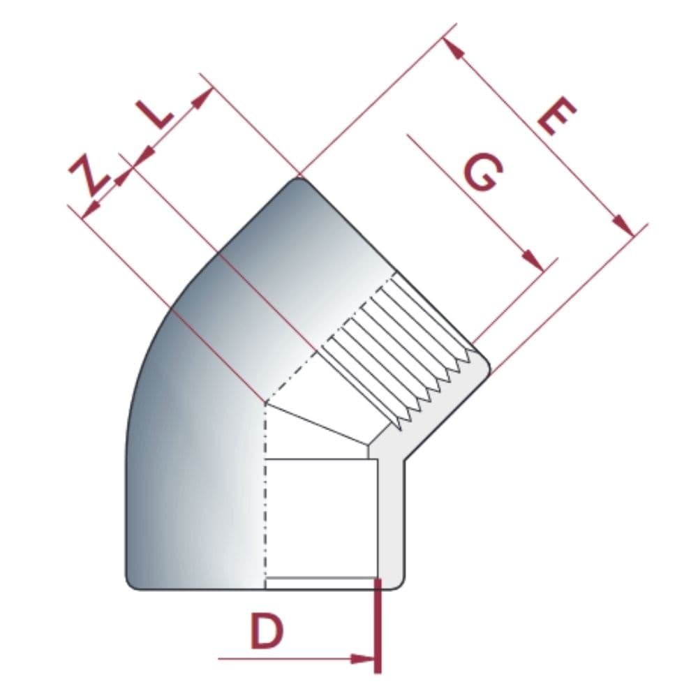 PVC-U 45° kutni spojnica x IG 20 mm x 1/2"PN10-0