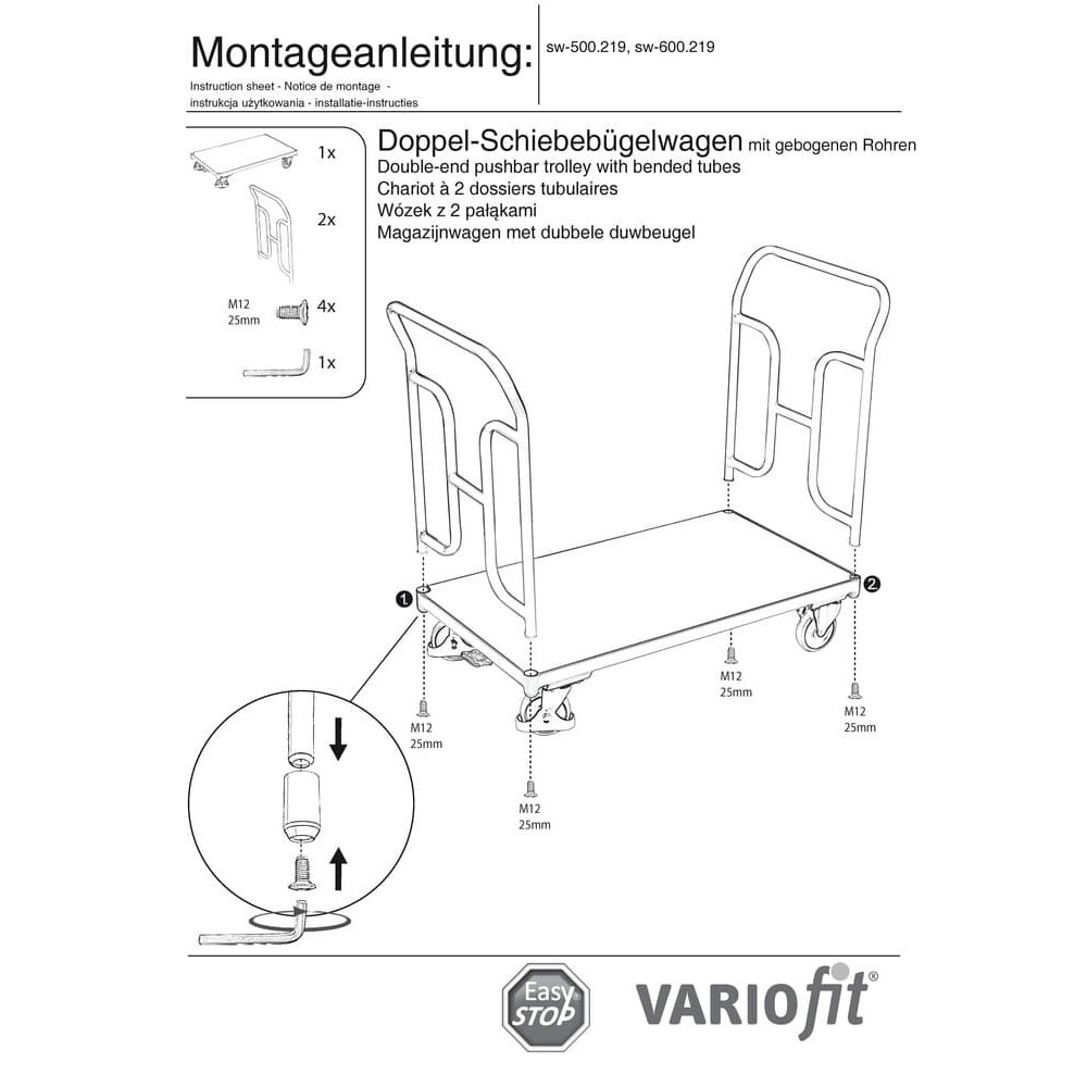 Dvostruka kolica za guranje 250 kg Tip L + EasySTOP-0