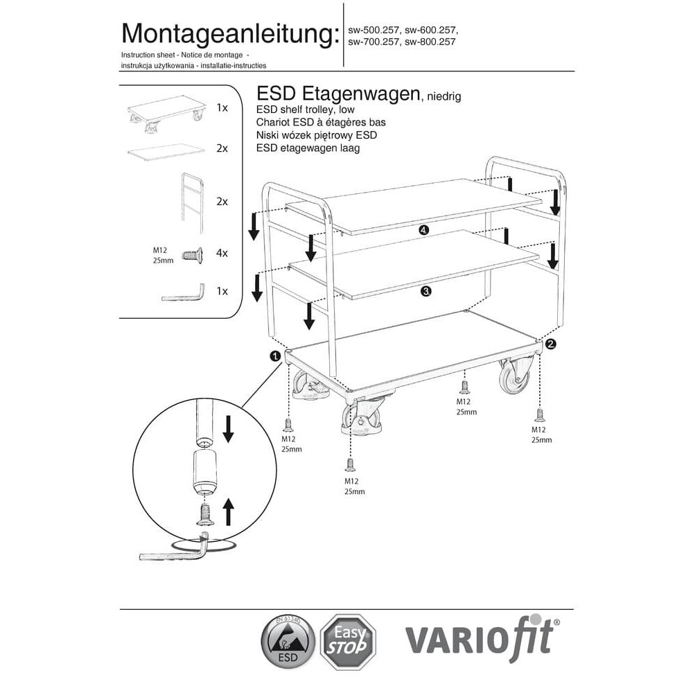 ESD kolica za etaže s 3 razine Tip M + EasySTOP-0