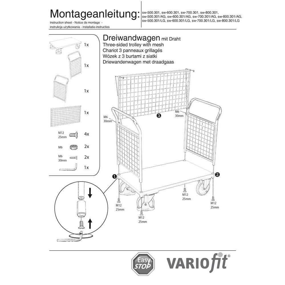 Žičana trostrana kolica 500 kg Tip M + EasySTOP-1