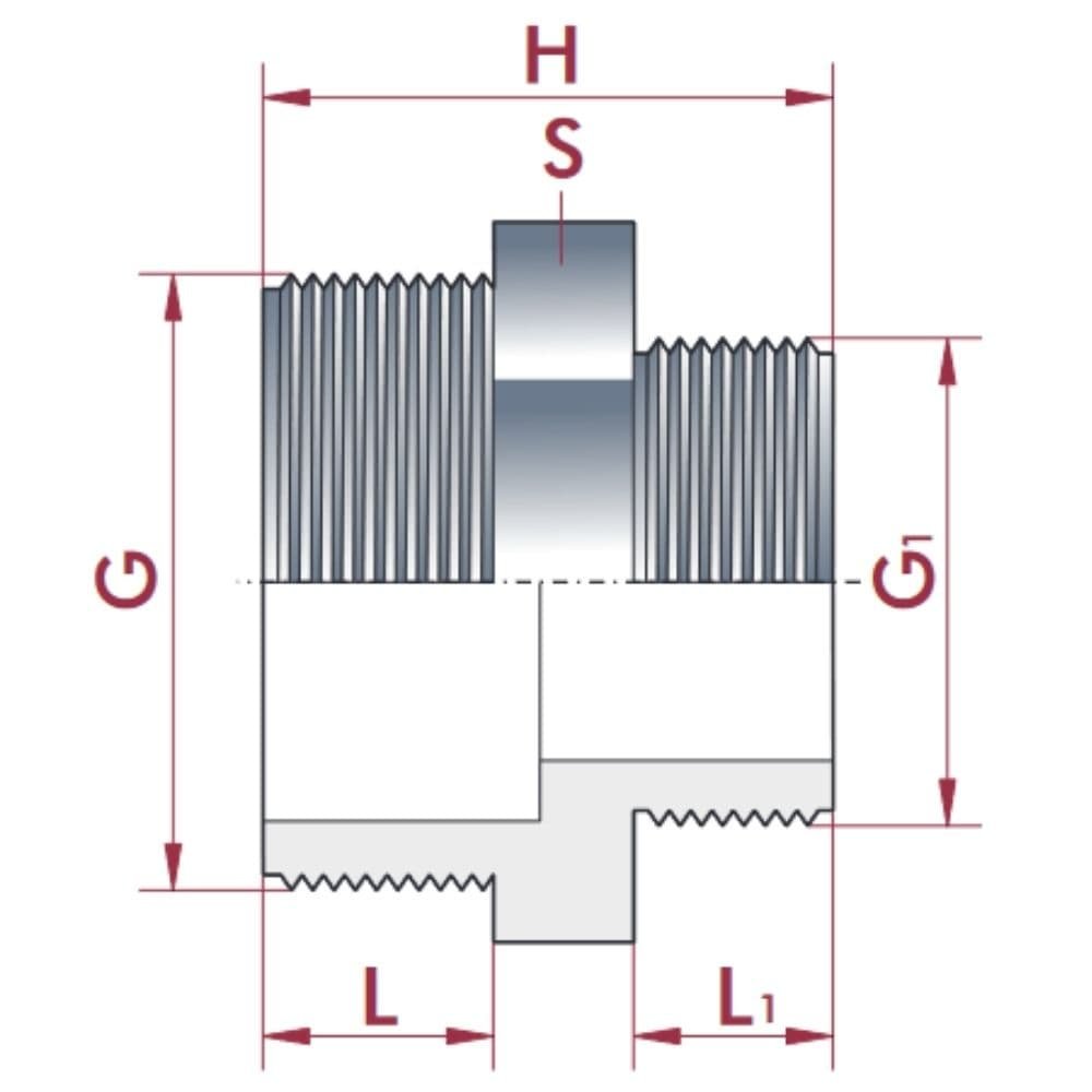 PVC - U dvostruki nipl smanjen AG 2 1/2" x 1 1/2"-0