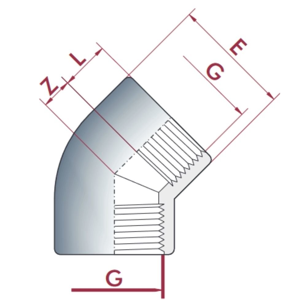 PVC-U 45° koljeno IG 1 1/2" PN10-0