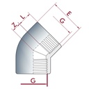 PVC-U 45° koljeno IG 1 1/2" PN10-0